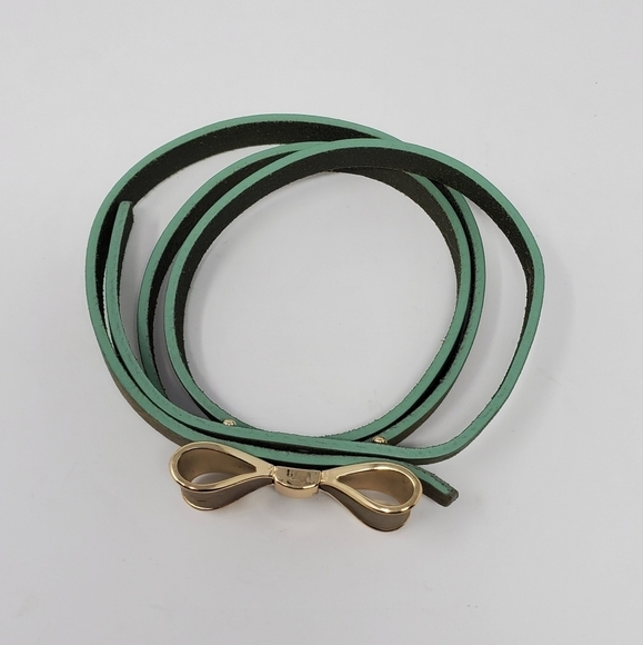 TARNISH TAN & MINT GREEN STRUCTURED BOW SKINNY LEATHER BELT WOMEN MEDIUM - Picture 14 of 14